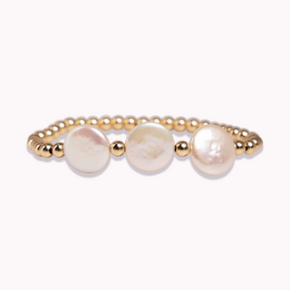 Flat Large Pearl & Gold Beaded Bracelet