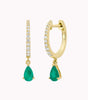Diamond Huggie Emerald Drop Earrings