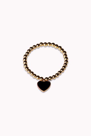 Gold Filled Beaded Bracelet with Black Enamel Heart