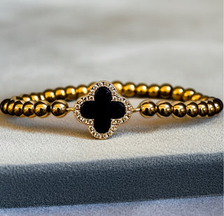 Black Clover with Cubic Zirconia Beaded Bracelet