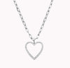 Sterling Silver Large Heart stone Contour Necklace