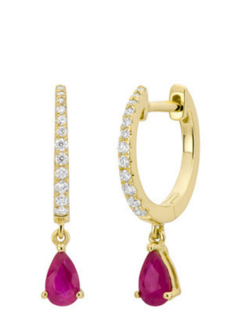 Diamond Huggie Pink Sapphire Drop Earrings