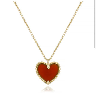 Beaded Red Chalcedony Heart Necklace
