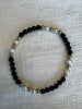 Blk Onyx Pearl Gold Pattern Beaded Bracelet