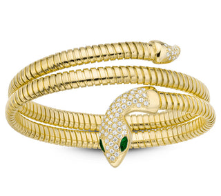 Serpent Double Wrap Bangle with Green Eyes