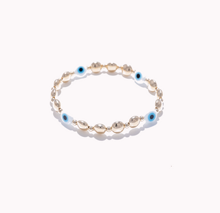 Flat Gold Beaded Evil Eye Bracelet