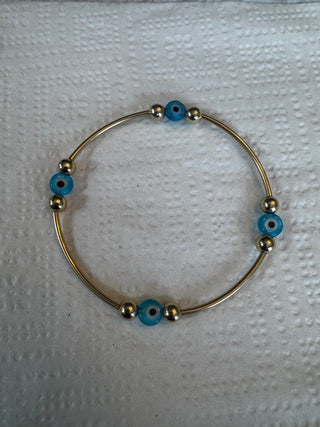 Blue Evil Eye Gold Bar and Beaded Bracelet