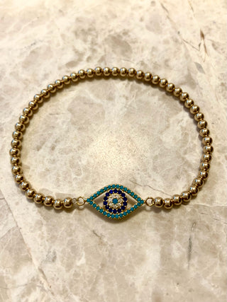 Turquoise Evil Eye Gold Beaded Bracelet