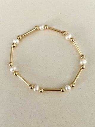 Gold Beaded Tube Pearl Beaded Bracelet