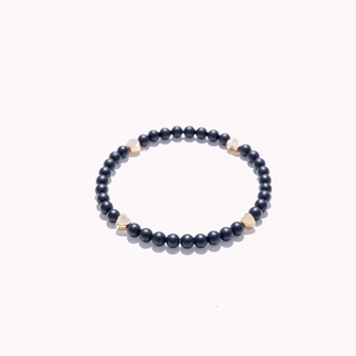 Black Onyx Gold Heart Beaded Bracelet