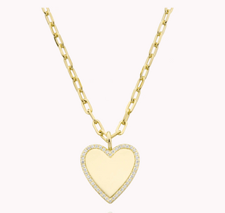 Gold Large Heart Stone Contour Necklace