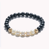 Bracelet perlé en onyx noir, perle et or