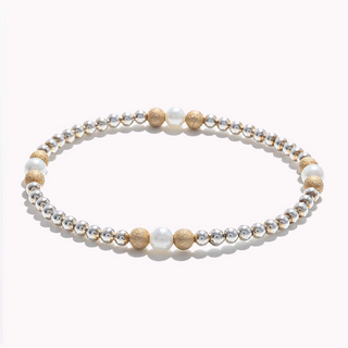 Silver Beaded Bracelet with Pearl & Gold Dust Details