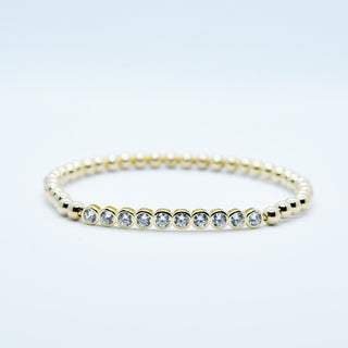 Circle Bezel Cubic Zirconia Bar Beaded Bracelet