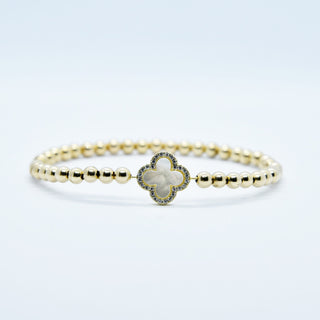 Bracelet perlé trèfle doré