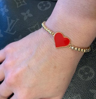 Bracelet perlé coeur en émail rouge